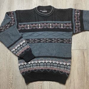 Vintage Colore Italia Men's Size Medium Wool Sweater Teal Geometric Pattern